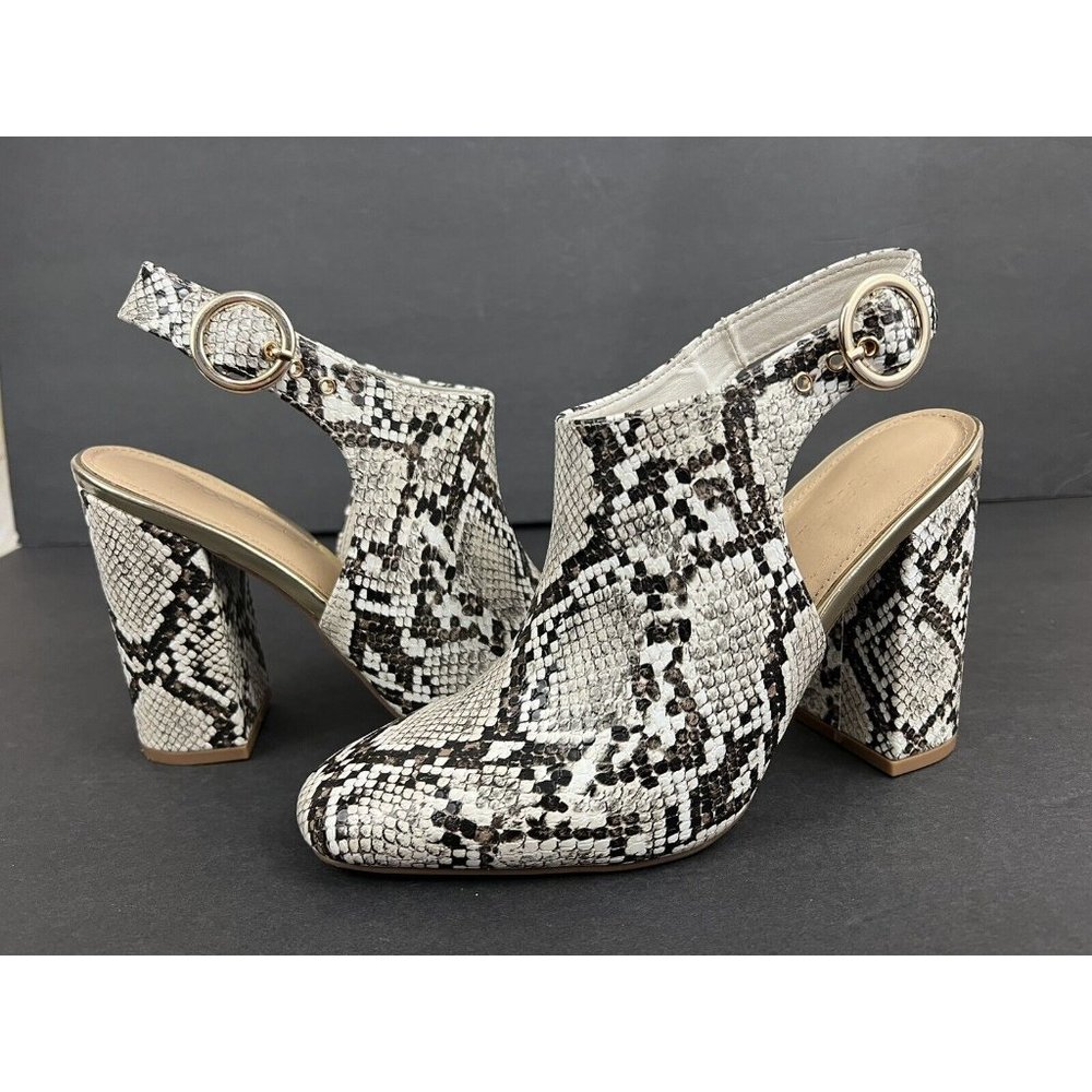 Shoe‎ Dazzle Women Faux Snake Skin Chunky Heels Sz 7.5 M Gray White Slingback